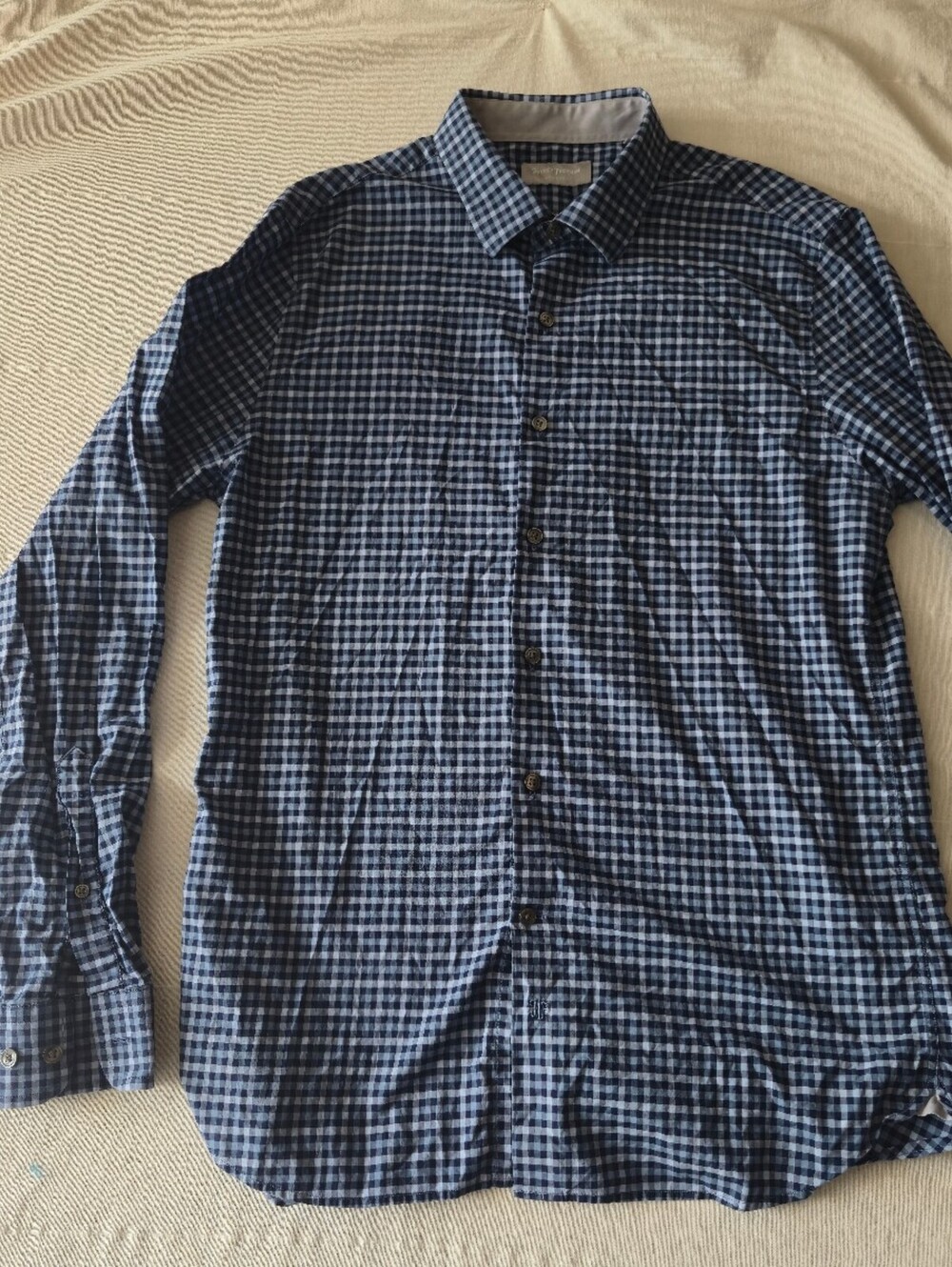 Hickey Freeman Men's Medium Blue Check Long Sleeve Dress Shirt